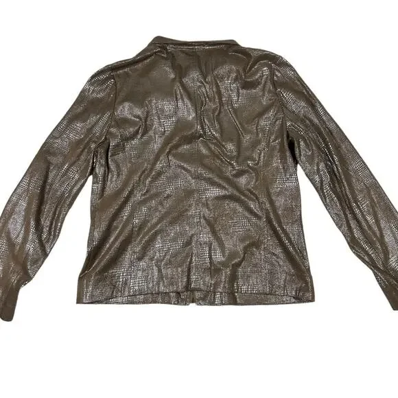 RQT Metallic Embossed Zip Jacket Womens Small Bronze Silver Shiny Faux Snakeskin - Picture 3 of 7